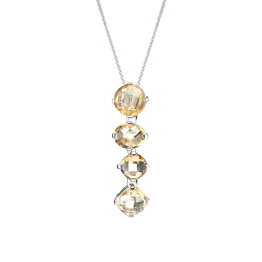 Citrine Yellow Drop Silver Pendant Necklace